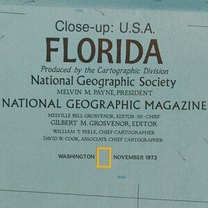 NATIONAL GEOGRAPHIC CLOSE UP MAP OF FLORIDA November 1973